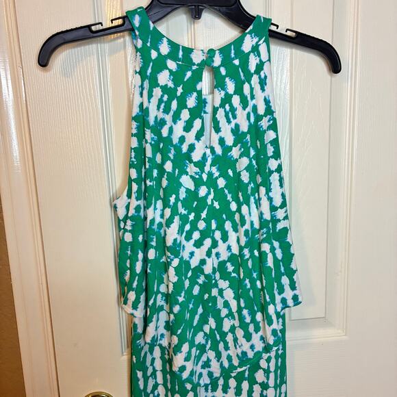 Chico’s Tie Dye Green White Halter Maxi Dress US 0 Sleeveless Keyhole Button - Picture 4 of 9